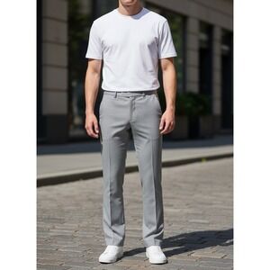 J.M. Haggar Mens Slim Fit Dress Pants Heather Grey Stretch 34x30 Flat Front